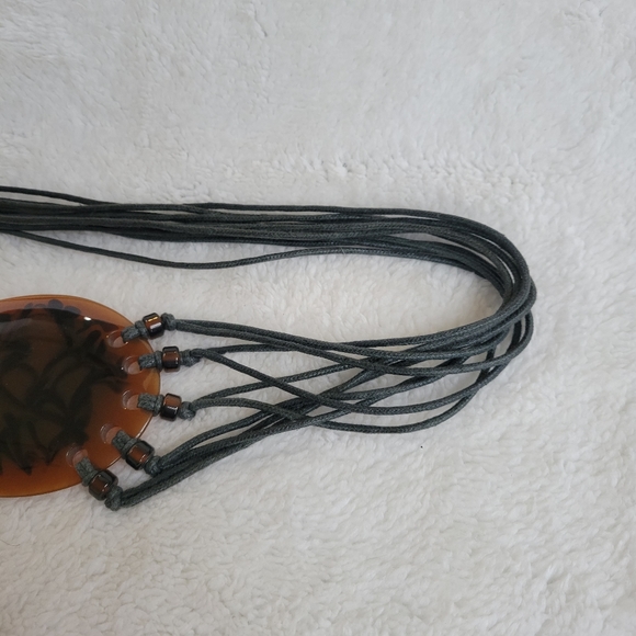 String Tie Belt Black Beaded Fringe Knot Boho Vintage Brown Tortoise Shell Loop - Picture 7 of 7